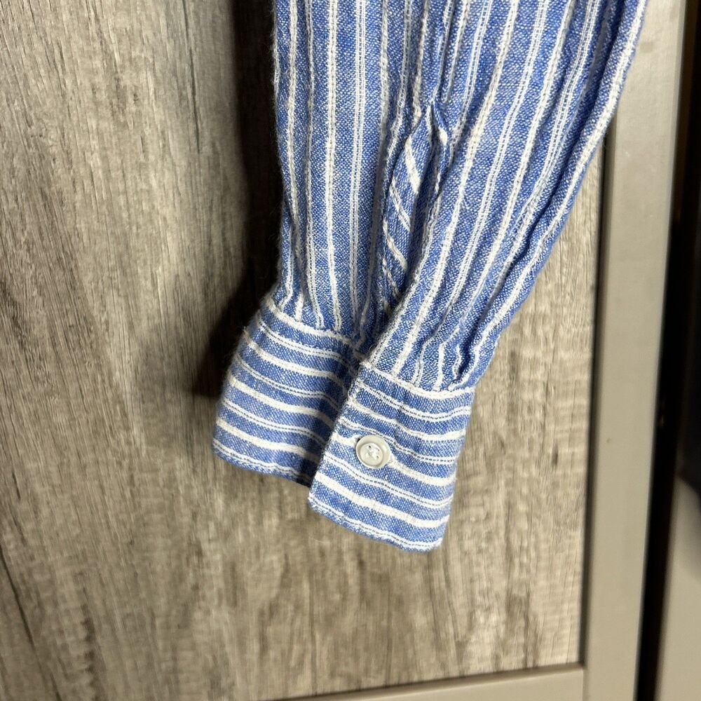 Rails Button Down Shirt Size L Linen Rayon Striped Blue White Charlie Azur - Picture 3 of 6